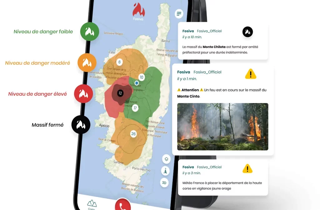 FOSIVA : l’application en Corse Alertes, Prévention & Carte des vigilances météo et du risque d’incendie
